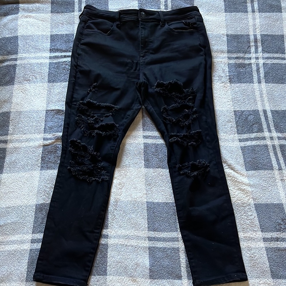 AE Hi Rise Jeggings Ne(x)t Level Stretch Black Destroyed 16 SHORT